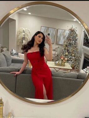 ZARA BLOGGERS FAVE Strapless double breasted Red Dress with Front slits size S